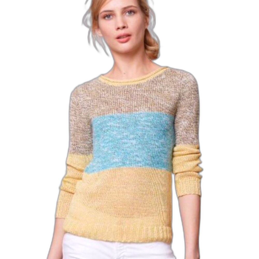 Giuliana Leila Anthropologie Striped Linen Wool Knit Sweater Womens M Colorblock